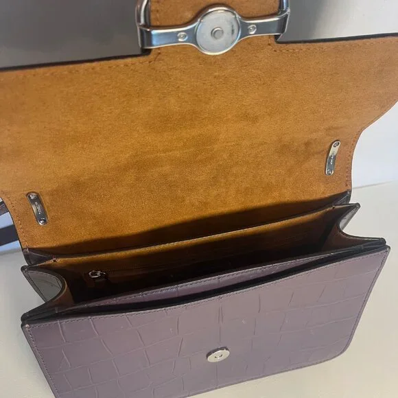 Coach Large Morgan Square Crossbody – Silver/Amethyst Croc Embossed Leather - Picture 5 of 10